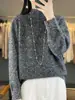 Suéter de Punto Trenzado Oreja de Trigo de Cuello Medio Alto de Moda para Año Nuevo para Mujer, Jersey Holgado Casual de Lana Completa con Mangas Largas