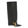 Otoño e Invierno 2025 Nueva Moda Europea y Americana Hebilla de Cinturón de Cuero Puntiaguda Botas para Pantalones Tacones de Aguja Tacones Altos Estampado de Leopardo Sexy Botas Ajustadas