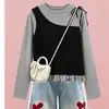 Estiloso Estilo Coreano Meninas Primavera/Outono Novo Design Sensação Duas Peças Falsas Manga Longa Calça Jeans Fashionable Conjunto de Duas Peças
