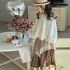 Conjunto Feminino Saia de Primavera 2025 Nova Saia Princesa para Menina Conjunto de Duas Peças Primavera e Outono Saia Branca Infantil