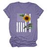Amazon ebay Dia da Independência Cross-border Top Feminino Europeu e Americano Girassol Feriado Estampado Manga Curta Gola Redonda T-shirt