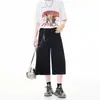 Shorts de mezclilla ligeros de estilo retro americano para hombre para el verano, pantalones cropped holgados de pierna ancha estilo japonés, pantalones rectos de longitud media a la moda
