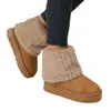 Botas de nieve de invierno transfronterizas para mujer, de caña alta, forradas de piel, de algodón para nieve cálidas, suela plana, pelaje corto y esponjoso