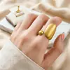Anillo Ovalado Irregular Cóncavo de Frijol Cepillado Único para Mujer, Anillo Abierto Elegante y Sencillo para Dedo Índice de Moda