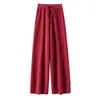 Calça de Lã 100% Pura Wide-Leg Plus Size 2026 para Mulheres, Cintura Alta, Casual, Solta, Emagrecedora, Com Caimento, Tricotada, Comprimento Total
