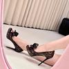 Novo Sexy Renda Boca de Peixe Salto Alto Estileto Feminino Preto Moda Cama Rede Laço Sandálias Flats Verão