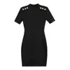 Vestido de Punto Bajia Xiaoxiangfeng con Cintura Ajustada para Mujer Nuevo Estilo Primavera/Verano 2026 Hebilla Metálica Cuello Redondo Vestido Bodycon de Lujo Ligero
