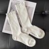 Calcetines de Media Caña de Color Sólido Estilo Artístico de Primavera y Verano con Doble Aguja Negro y Blanco Calcetines con Borde Plisado Tridimensional Calcetines Slouch Versátiles de Moda para Mujer