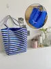 Bolsa de Lona Listrada 2024 Novo Estilo Coreano Ins Tote Casual Bolsa de Ombro Grande Capacidade Bolsa Tote Sacola de Compras