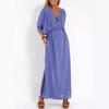 Primavera y verano 2025 Transfronterizo Europa y América Amazon Comercio Exterior Estación Independiente Moda Color Sólido Cintura Alta Dividida Vestido con Cuello en V Mujeres