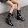 Diario Gris ~ Botines de Caña Media de Gama Alta, Simples y Elegantes, Femeninos de Punta Cuadrada con Alza Interior, Tipo Manga Franceses de Media Caña