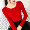 Otoño/Invierno 2026 Nuevo Cuello Redondo Ajustado Ceñido Manga Larga Tejido Básico Top Ropa Interior Suéter Elegante para Mujer Ropa Exterior