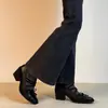 Versión de Piel de Oveja Primavera Nueva Estilo Francés Silencioso Retro Moño Punta Cuadrada Mary Jane Zapatos de Tacón Medio-Alto Piel Genuina para Mujer