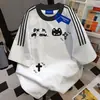 Camiseta popular retro de manga corta con tres rayas, 100% algodón puro, para hombre y mujer, ajuste holgado de verano, adelgazante, cuello redondo, top casual, estilo ins