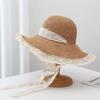 Chapéu de Palha Ins Estilo Coreano Lace-up Oco Chapéu de Palha Mulheres Verão Viagem Protetor Solar Praia Chapéu de Sol Rendas Chapéu de Guarda-sol