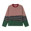 Camiseta de Manga Larga a Rayas Patchwork Retro Americana de Moda Sudadera Unisex de Moda Camiseta Base Superior V01