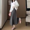 Elegante Falda Tejida Midi para Mujer Otoño e Invierno Nueva Dulce Reductora de Edad Adelgazante Cintura Alta Falda Línea A Falda Paraguas Plisada