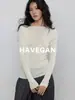 Suéter de Tricô Longo com Elastano Havegan/Outono e Inverno para Mulheres, Básico Liso Off-Shoulder para Camada