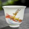 Juego de té Dehua con taza de té de celadón pintada a mano en oro de alta calidad acompañado de un tazón de té de cerámica con taza de té de ciervo, taza individual maestra