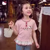 Camiseta de Verano para Niñas 2026 Estilo Nuevo para Niños Mayores, Cuadros con Adorno de Encaje, Top Holgado Elegante