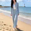 Moda Casual de Primavera 2026 para Mujer Conjunto de Color Sólido Chaqueta Cardigan Versátil Pantalones Rectos Conjunto de Dos Piezas