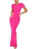 Vestido feminino Xianghang transfronteiriço verão nova moda elegante slim-fit manga curta gola redonda longo estilo básico