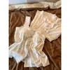 Camisola de Renda Estilo Francês com Bojo para Mulheres, Conjunto de Roupa de Dormir de Verão Branco com Regata e Shorts para Mulheres