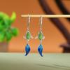 Un Ciervo Plata Esterlina S925 Chapado en Oro Jaspe Hetian Nuevo Estilo Chino Estilo Nacional Pendientes Cloisonné de Ballena Gancho para la Oreja de Pez Pequeño
