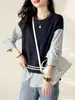 Camisa entallada a rayas con costuras falsas de dos piezas 2023 otoño nuevo casual versátil elegante para mujer top sencillo de cuello redondo