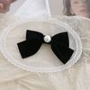 Romántica y Elegante Horquilla Negra de Terciopelo con Lazo de Perlas de Imitación Estilo Retro Francés Clip Lateral Clip Superior Estilo Coreano