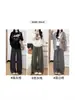 Calça pantalona xadrez preta e cinza para mulheres, novo estilo outono 2026, calça reta casual solta de cintura alta para baixinhas, em estilo descontraído