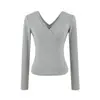 Camiseta puramente sensual y sexy de manga larga con doble escote en V delantero y trasero, nuevo estilo de otoño, elegante color liso, corte ajustado, top básico de chica sexy para mujer