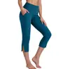 Pantalones Cortos de Yoga Deportivos para Exteriores con Bolsillos y Abertura en la Pantorrilla de Cintura Alta para Mujer, Elásticos, Adelgazantes, Transfronterizos de Amazon