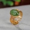 Anillo elegante de plata de ley S925 con jaspe hetiano chapado en oro, estilo retro, elegante, con superficie de huevo y filigrana hueca.
