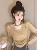Suéter de Punto Básico para Mujer en Otoño e Invierno, Estilo Corto con Cordón Asimétrico y Corte Cut Out con Mangas Largas, Top Único y Chic