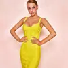 Vestido Bandagem Geométrico Clássico Europeu e Americano com Alças, Vestido de Tricô Sexy Decotado que Marca a Cintura para Mulheres, Vestido para Férias e Encontros