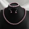 Collar de Perlas con un Toque de Lujo Ligero, Gargantilla de Perlas Naturales de Agua Dulce Moradas de Alta Gama, Ganchos para Orejas y Pulsera, Juego de Tres Piezas de Accesorios