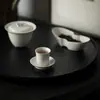 Juego de Tazas de Té de Cerámica Estilo Dinastías Tang y Song con Esmalte de Ceniza, Juego de Tazas de Té Pequeñas, Juego de Té Kung Fu, Taza de Degustación, Cuenco de Té de Cerámica con Posavasos