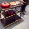Carrinho de Jantar de Luxo, Carrinho de Bebidas de Restaurante de Três Níveis, Carrinho Móvel Estilo Europeu, Carrinho de Chá de Madeira Maciça Espessada de Aço Inoxidável