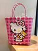Bolsa Tejida de Gatito Hawaiano de Dibujos Animados Nueva Linda Cesta de Verduras Bolso de Mano Ligero Casual para Viaje Bolso de Hombro
