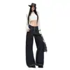 Jeans de pierna ancha con botones, diseño deconstruido plisado, color Naranja Juvenil # para mujer, corte holgado, adelgazante, de nicho, modernos, versátiles, de largo hasta el suelo