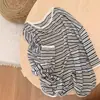 Camiseta Blusa de Manga Larga a Rayas con Contraste de Color Retro Estilo Americano para Mujer Verano Ropa Exterior Relajación Perezosa Protección Solar Top para Aire Acondicionado