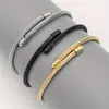 Pulsera de Cable de Acero Venta Caliente Transfronteriza Moda de Acero Inoxidable Simple Pulsera Abierta Sin Caída Pulsera de Oro Rosa