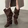 Botas de tacón alto para mujer con tacón grueso, doble uso, botas largas ajustadas 2026, estilo nuevo, botas altas apiladas, estilo vintage de otoño
