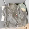 Cardigan de Algodón Nube de Verano Nuevo Estilo Transfronterizo con Solapa, Pijama Dulce para Chicas, Pantalones Cortos de Manga Corta, Conjunto de Ropa para el Hogar para Mujer