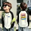 Camiseta base de forro polar alemán de doble cara para niño otoño e invierno estilo coreano prenda superior camiseta base capa interior cuello redondo bloques de color de dibujos animados manga larga