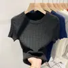 Suéter de Punto de Calidad Live con Cuello Redondo Azul Real de Manga Corta para Mujer Primavera y Verano Estilo Coreano Moda Elegante Silueta Adelgazante Top de Moda