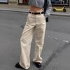 Overol caqui de calle retro americano pantalones de pierna ancha mujer primavera 2025 algodón Joker cintura alta pantalones casuales al por mayor