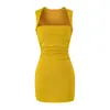 Vestido tanque justo, que valoriza a silhueta, doce e ousado, com decote quadrado, estilo puro desejo, com pregas de camada dupla, elegante vestido curto de tricô que afina a cintura