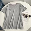Camiseta Bordada Manga Curta Lyocell Tencel Cor Color Block Retrô, Seda Gelada Fresca, Estilo Coreano Simples, Top Versátil Casual, Tendência